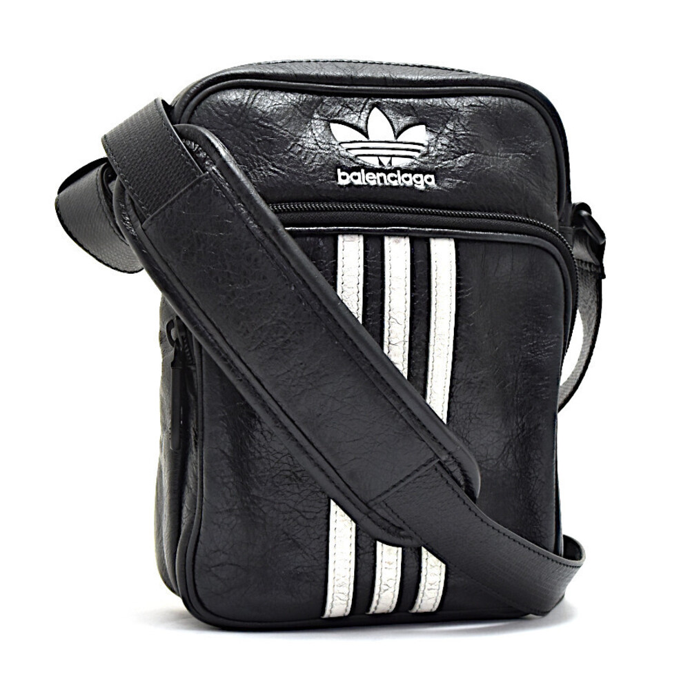 Balenciaga Adidas Collaboration Crossbody Bag Three Line Leather Black